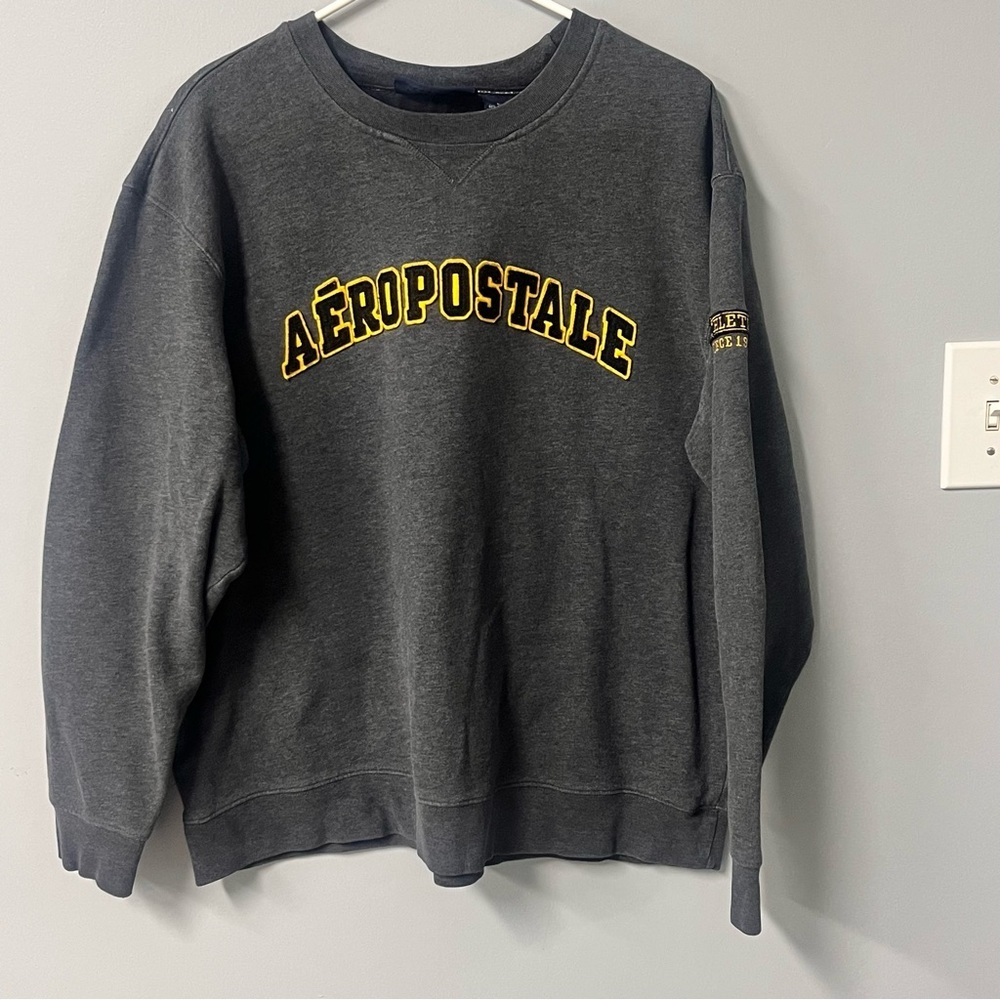vintage aeropostale crewneck sweater gray yellow cotton poly blend fall y2k‎